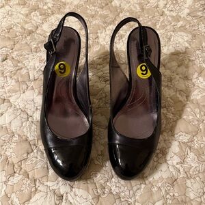 Tahari Black Patent Slingback Heels